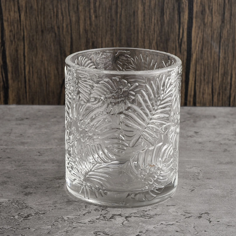 hot sales palms pattern glass candle jar