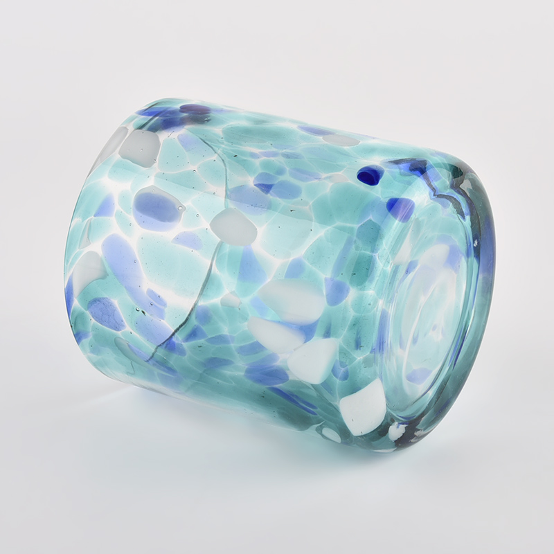 Sunny Glassware blue white fleck 500ml stoples lilin kosong untuk pembuatan lilin