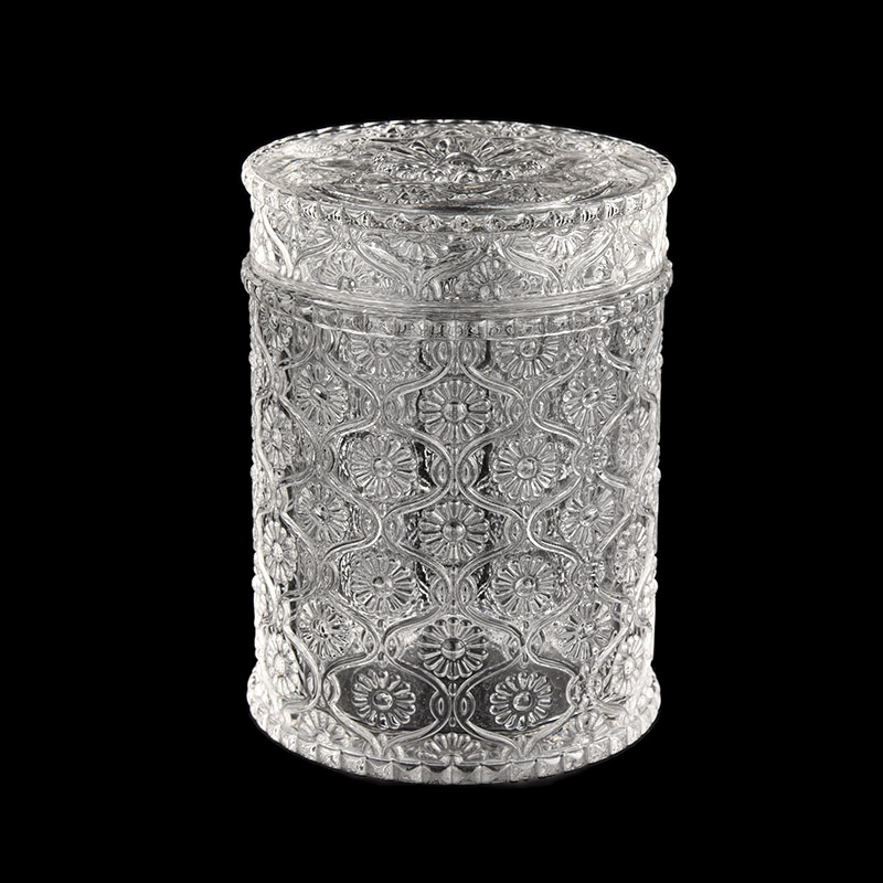 luxury 8oz embossed glass candle container with glass lid - COPY - 9gdace