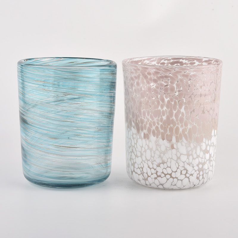 Cerah Glassware warna campuran wadah kaca silinder berbintik-bintik guci lilin mewah grosir