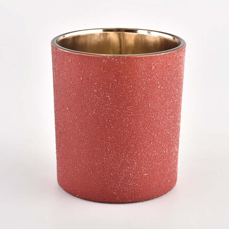 Wholesale 300ml red powder coating outside with metal effect inside glass candle jar in bulk