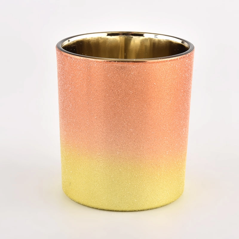 Hot sale 8oz 10oz gradient color outside with metal effect inside glass candle jar for home deco