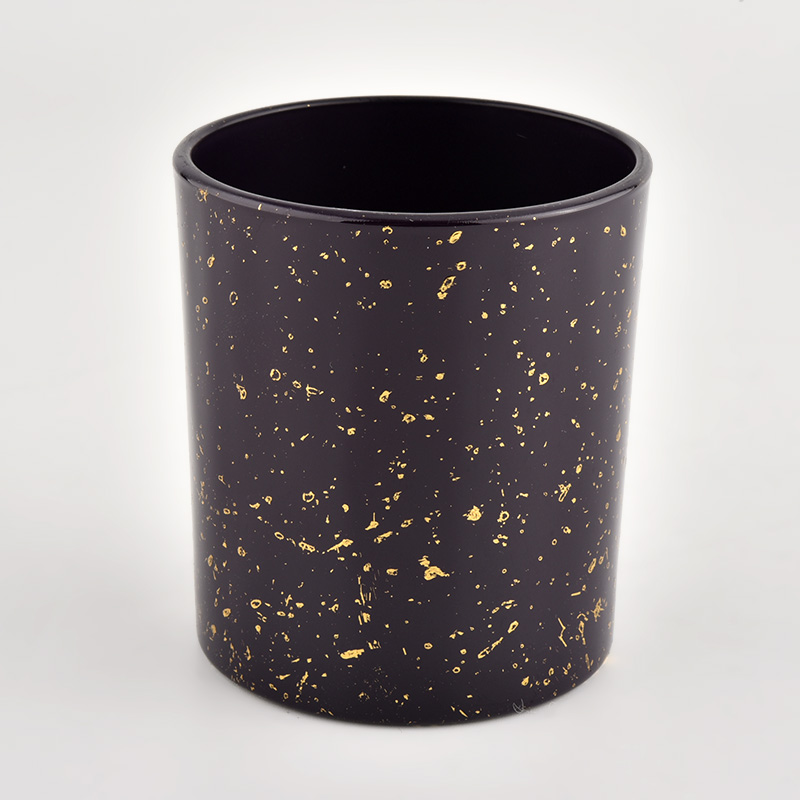 Grosir guci lilin kaca hitam dekoratif pencetakan emas