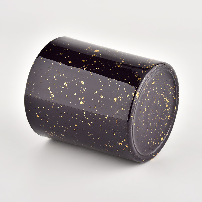 Grosir guci lilin kaca hitam dekoratif pencetakan emas