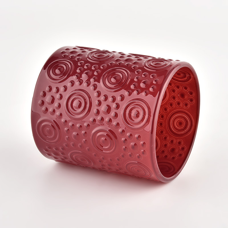 Botol lilin kaca merah desain baru dengan lingkaran mewah dalam jumlah besar