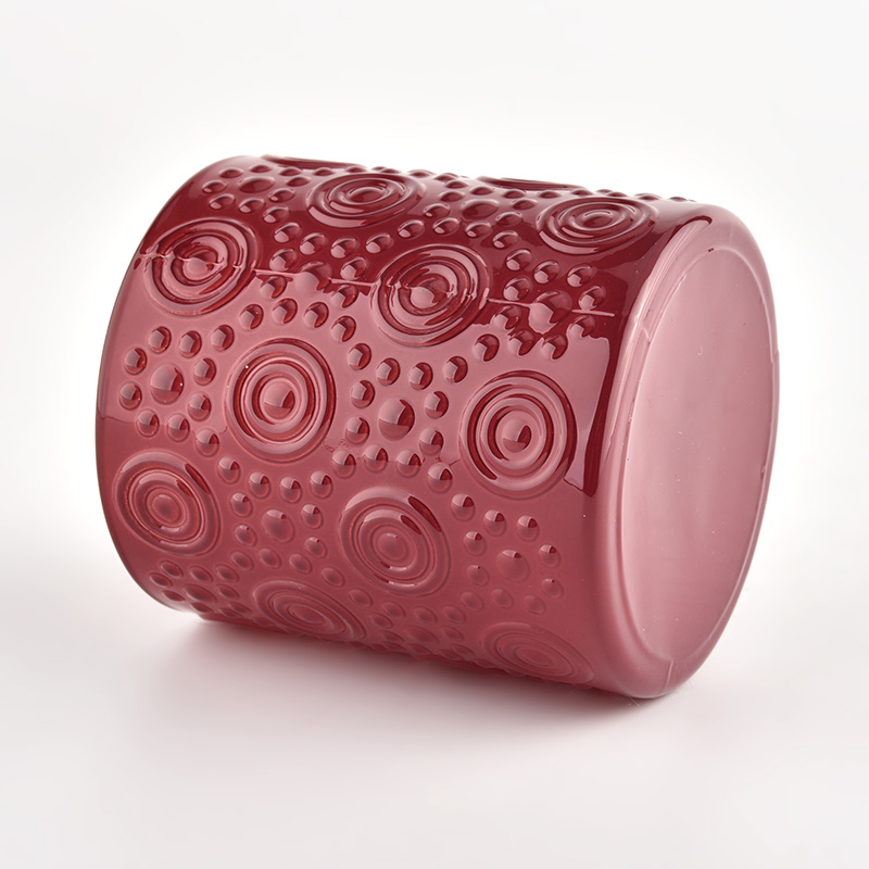 Botol lilin kaca merah desain baru dengan lingkaran mewah dalam jumlah besar