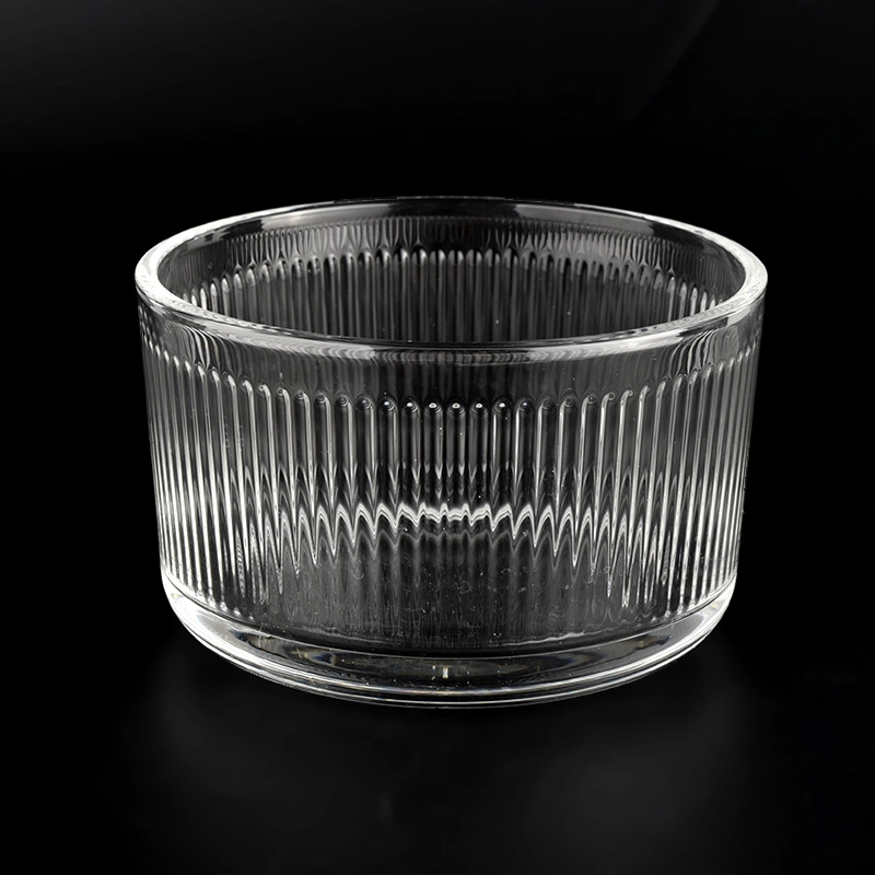 中国 19oz 透明条纹图案广口玻璃蜡烛容器 制造商