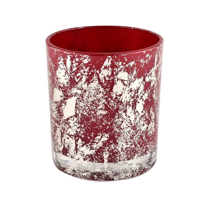 Wholesale empty 290ml white printing dust and red glass candle jar