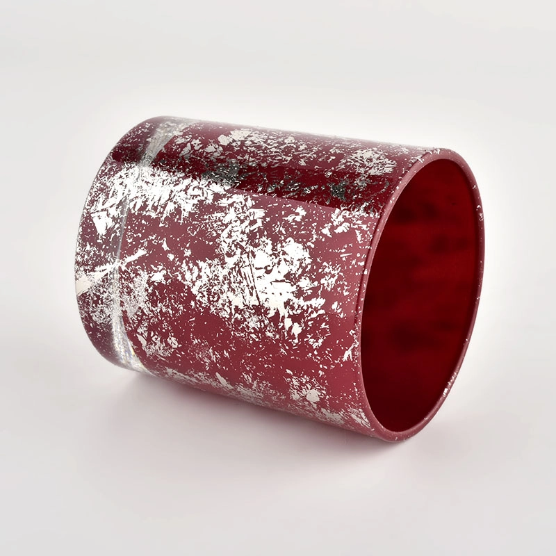 Wholesale empty 290ml white printing dust and red glass candle jar