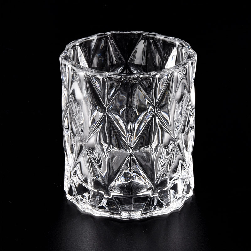 custom transparent candle vessels glass embossed candle jar in bulk 