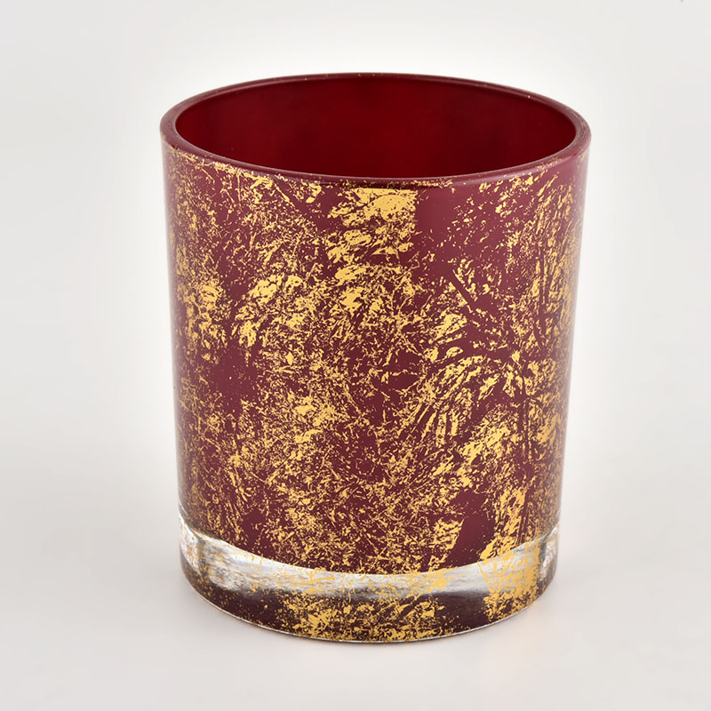 Kustom debu pencetakan emas berkualitas tinggi dan toples lilin kaca merah