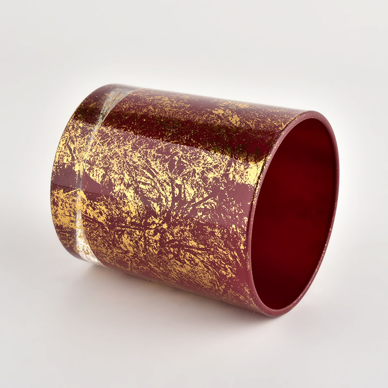 Kustom debu pencetakan emas berkualitas tinggi dan toples lilin kaca merah