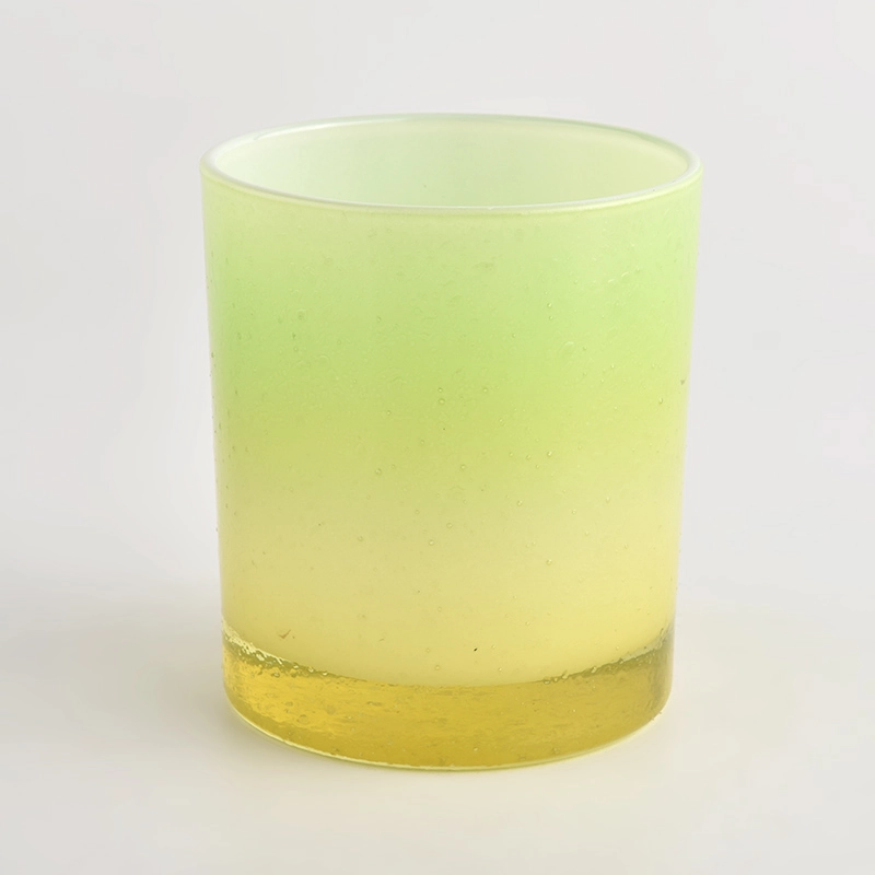 Popular gradient yellow and green color on 300ml glass candle jar for home deco