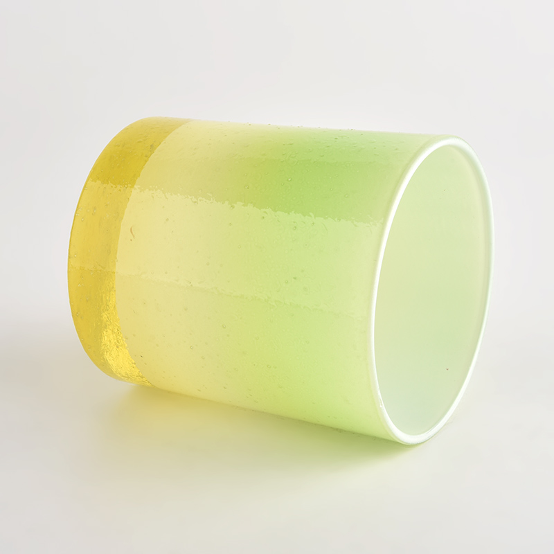 Gradien populer warna kuning dan hijau pada toples kaca 300ml untuk dekorasi rumah