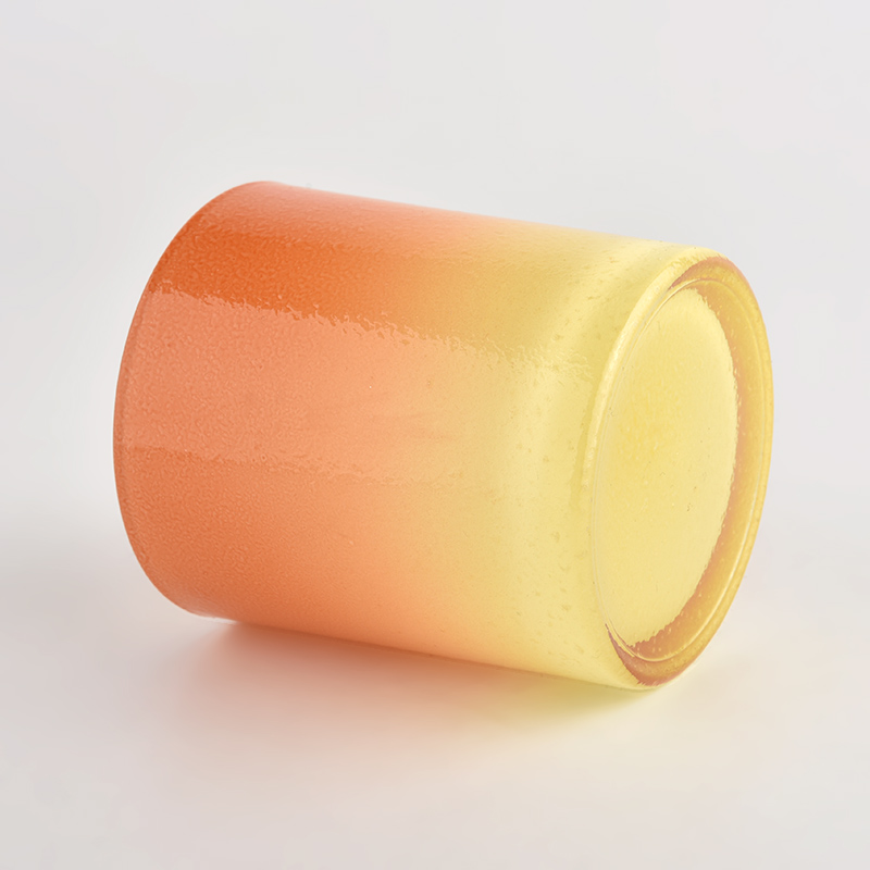 Top sale gradient orange color 300ml regular glass candle jar for wholesale