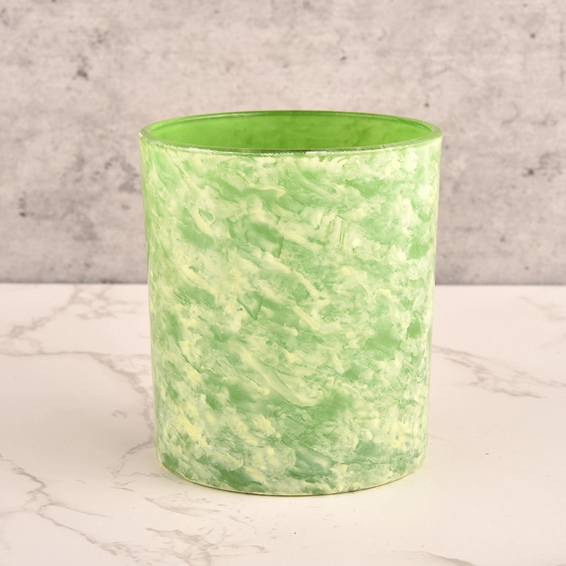 new green artwork glass candle jar