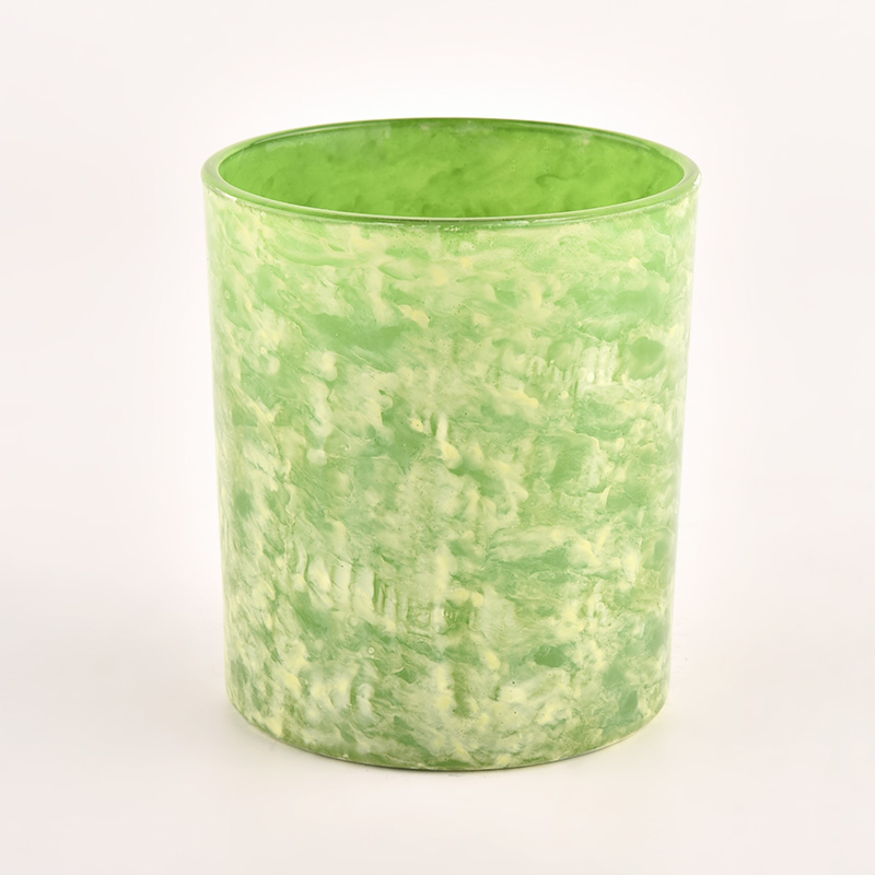 new green artwork glass candle jar