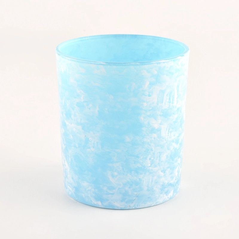 luxury blue hand paint artwork glass candle jar