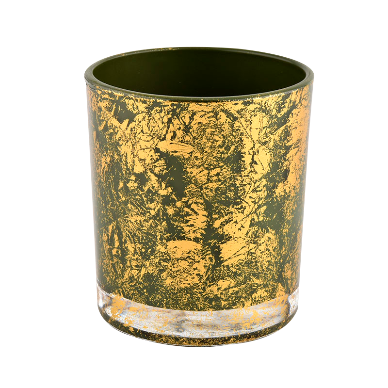 Vlastný veľkoobchod Luxusné zlato zelené sklo Empty Candle Jar Candle Vessel