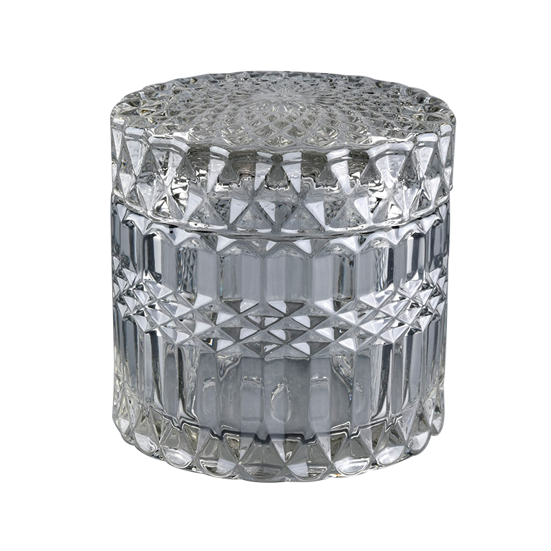 Luxury geo cut smoke color glass candle holder with match lids in bulk