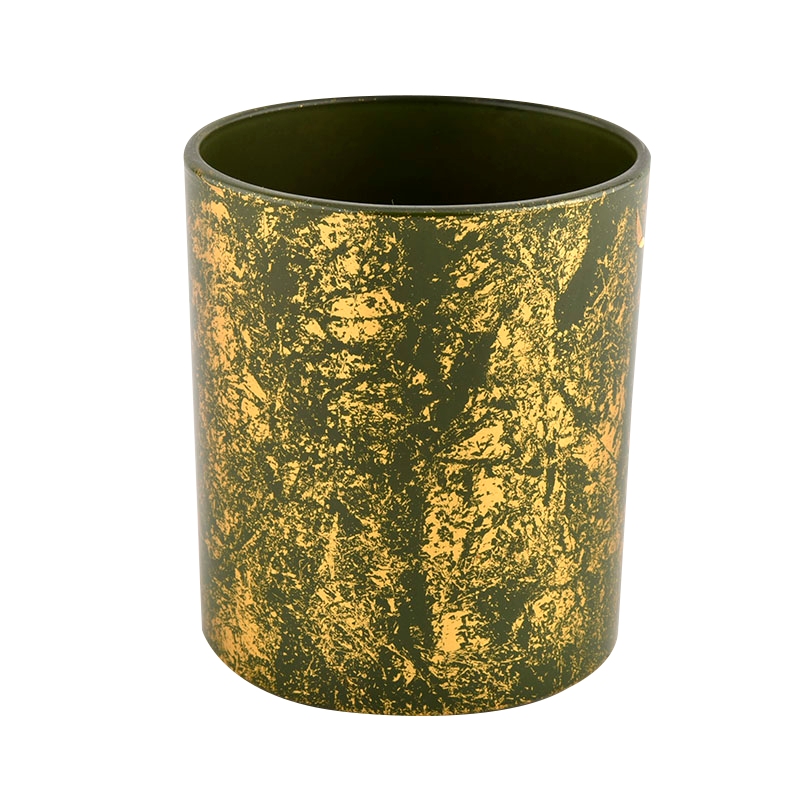 Grosir rumah lilin kaca emas hijau wadah wadah lilin matte untuk dekoratif