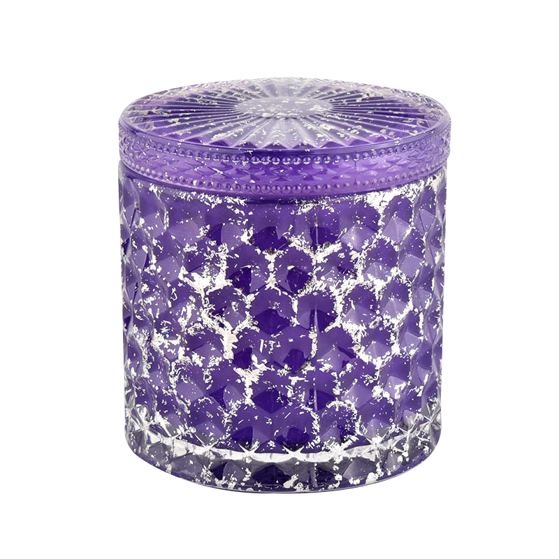 Tarros de velas de cristal vacíos de color púrpura de lujo con tapa para bodas 440ml