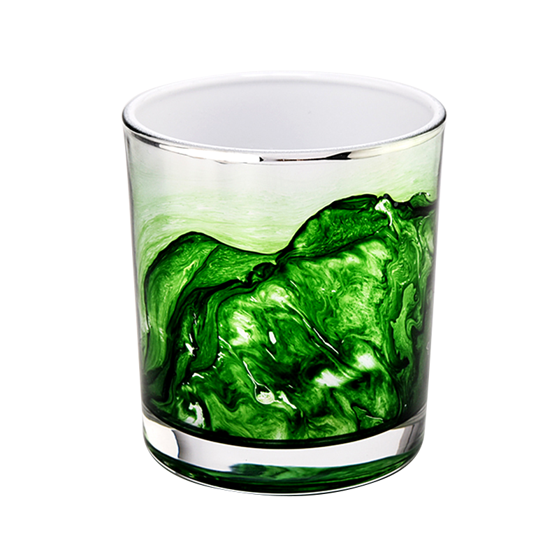 Оптовая красочная роспись с зеленым эффектом на стеклянных банках для свечей объемом 300 мл с низким MOQ от Sunny Glassware