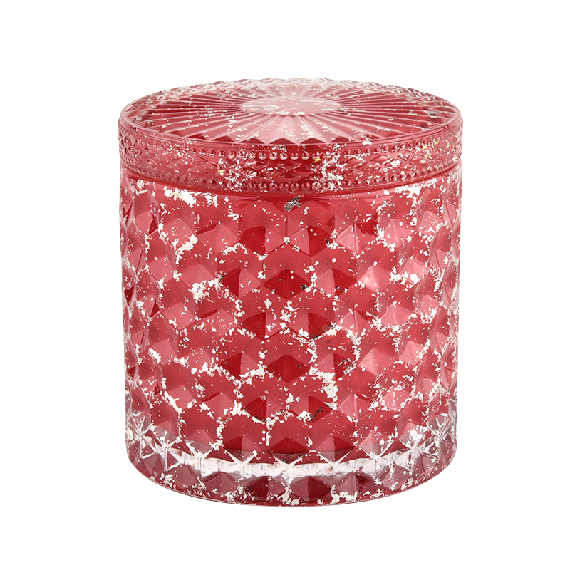 Rødt glas stearinlyskrukke Låg Højkvalitets lysestage stearinlysbeholder med låg