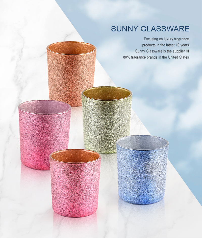 Hot sale custom golden sand surface Glass Candle Jar Glass Candle Holder