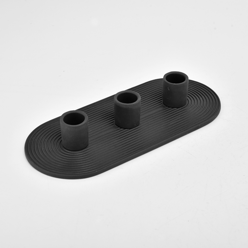 set of 3 black ceramic candle sticks holder