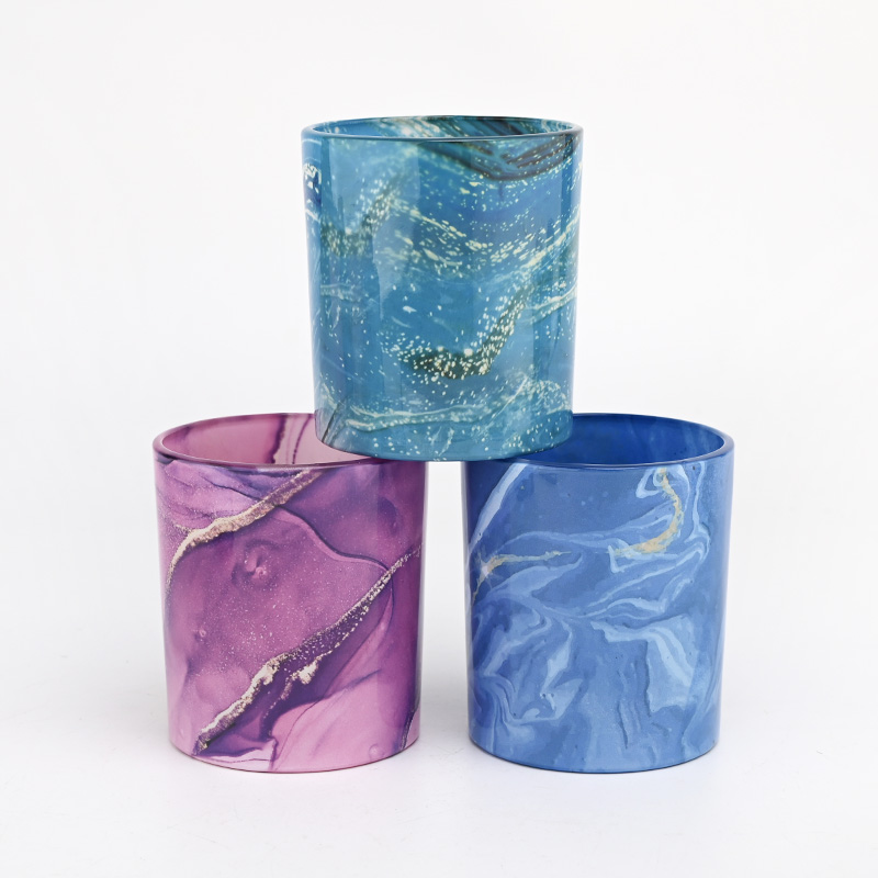 Naujo dizaino prabangus 8 uncijų stiklinis žvakių stiklainis su spalvingu piešiniu