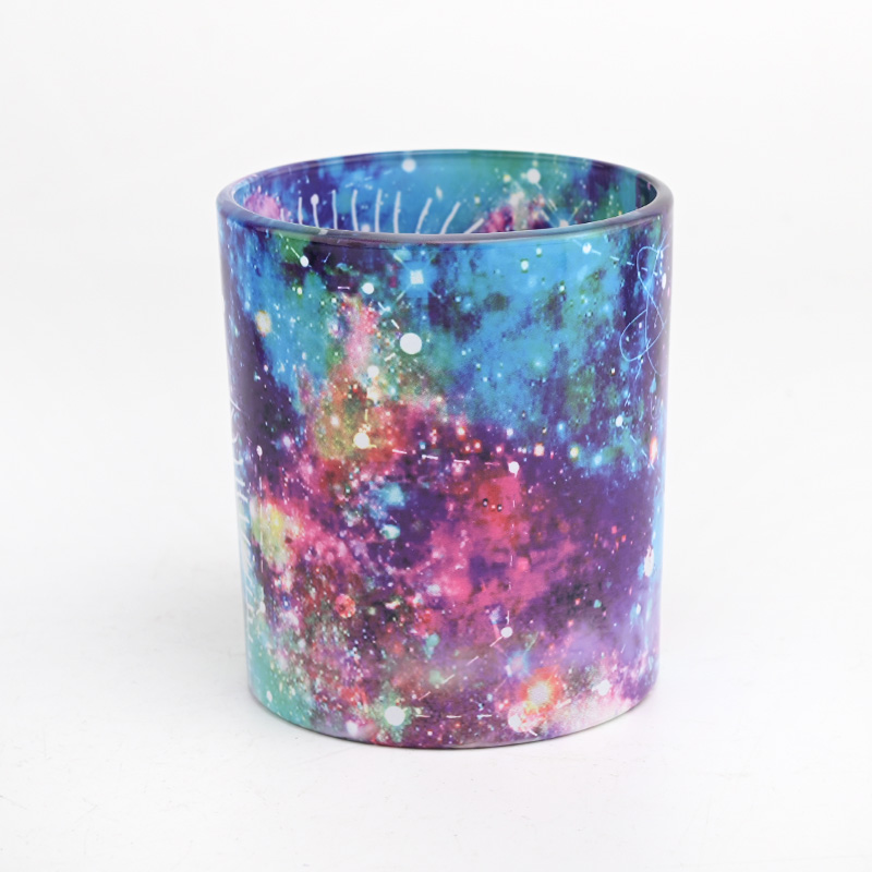 Novo design jarra de vela de vidro colorido recipiente de vidro por atacado