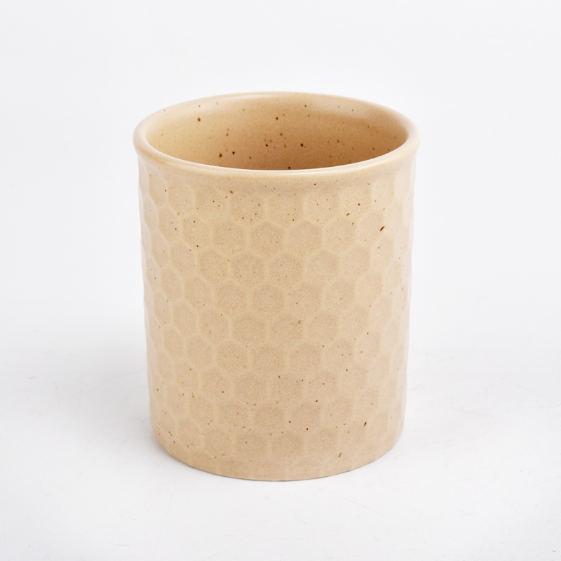 black honeycomb debossed pattern ceramic candle vessel - COPY - 89848j