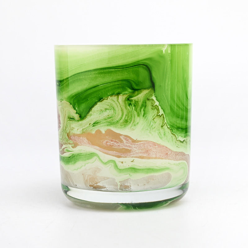 recipiente de vela de vidrio verde único para la decoración del hogar