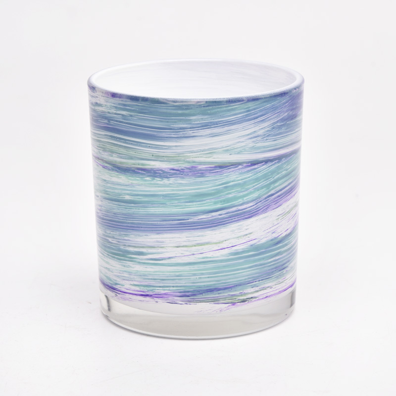 mixed colored  glass candle vessel for home decor 8 oz container