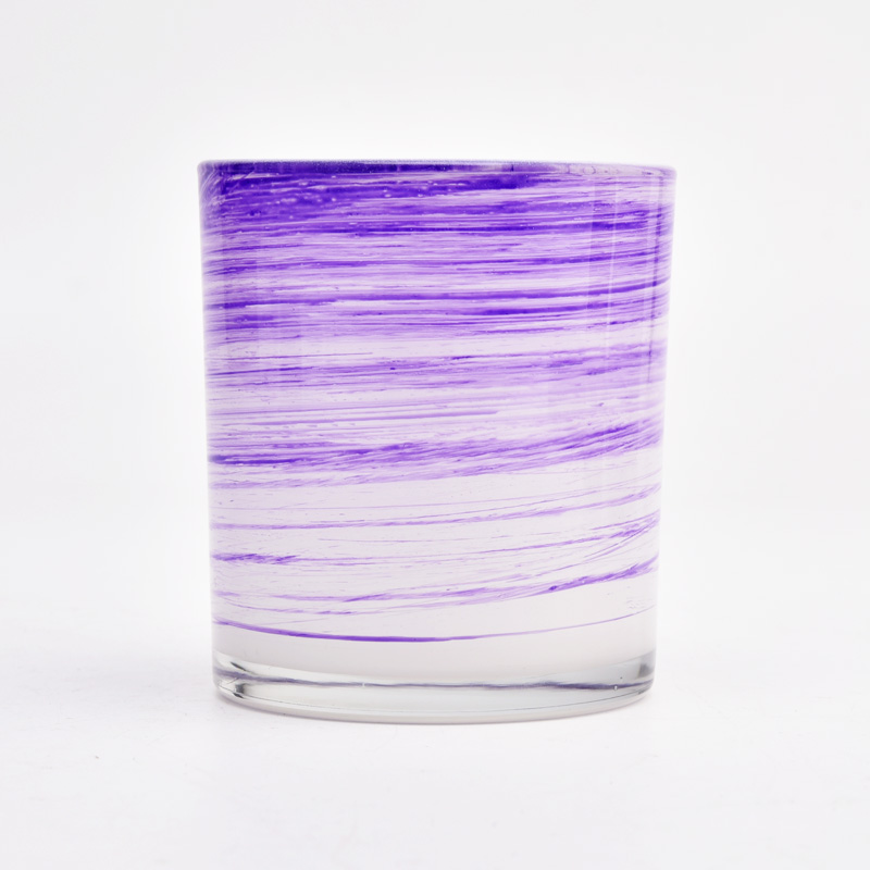 луксозен лилав рисуван стъклен буркан за свещи 8oz
