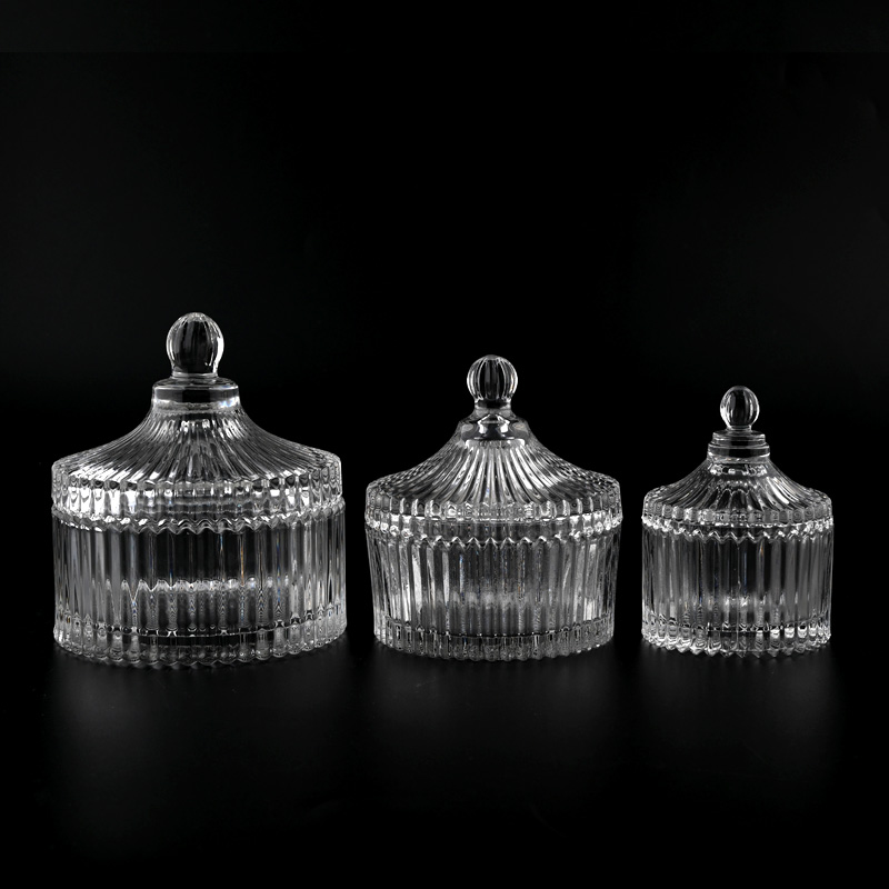Newly design3 size luxury diamond effect on the glass candle jars with lids for wholesale