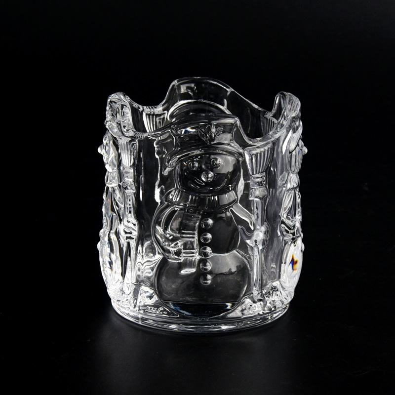 Pot de bougie en verre votif de conception de bonhomme de neige de Noël 5oz