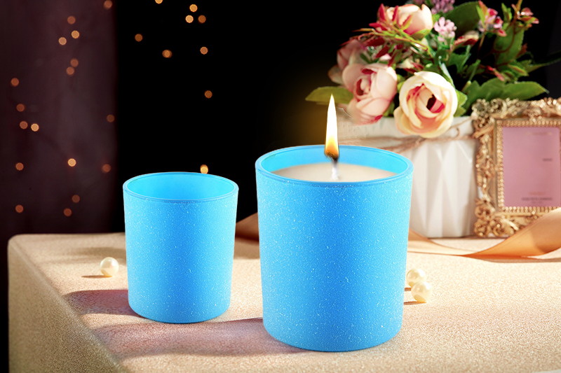 Customized empty glass candle jars luxury blue candle jars for home decoration