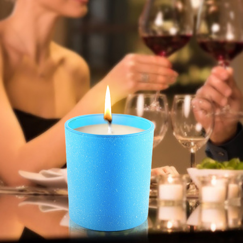 Customized empty glass candle jars luxury blue candle jars for home decoration