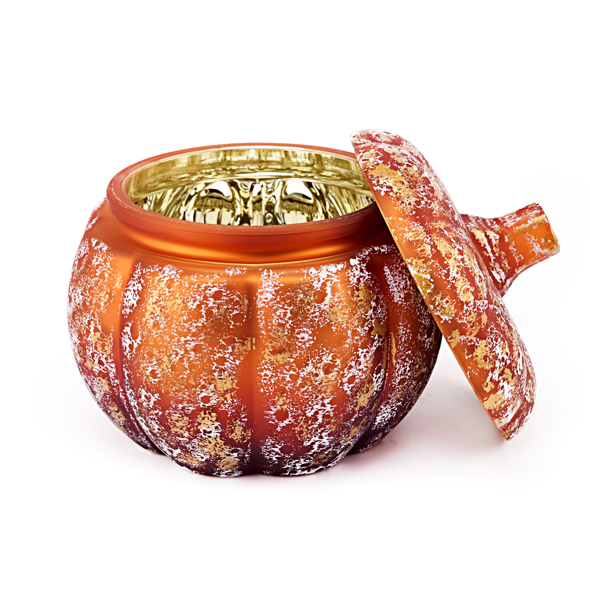 Próca Múnlaithe Pumpkin Óir Oráiste Oíche Shamhna le haghaidh Próca Candy Gloine le Coinnle a Dhéanamh le Próca Coinnle Gloine Lid Pumpkin