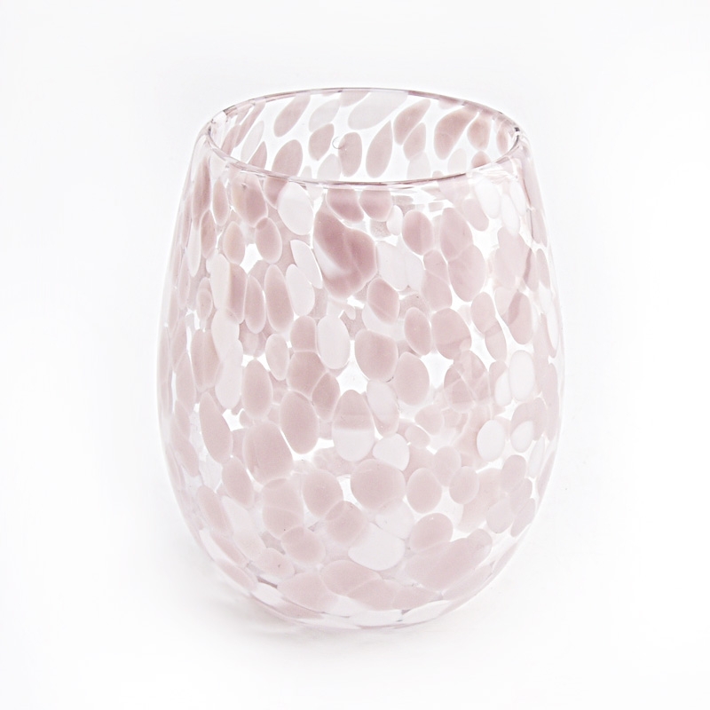 Ručne vyrobená sklenená nádoba v tvare vajíčka na sviečku ružová dekoračná