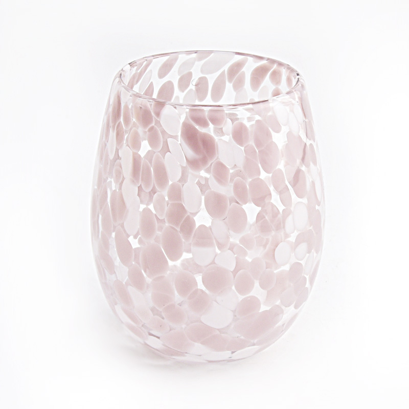 egg shaped hand made glass vessel for candle pink decorative