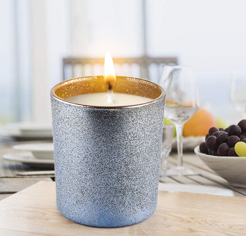 Wholesale smoky gray frosted interior golden glass wax decorative glass candle jar