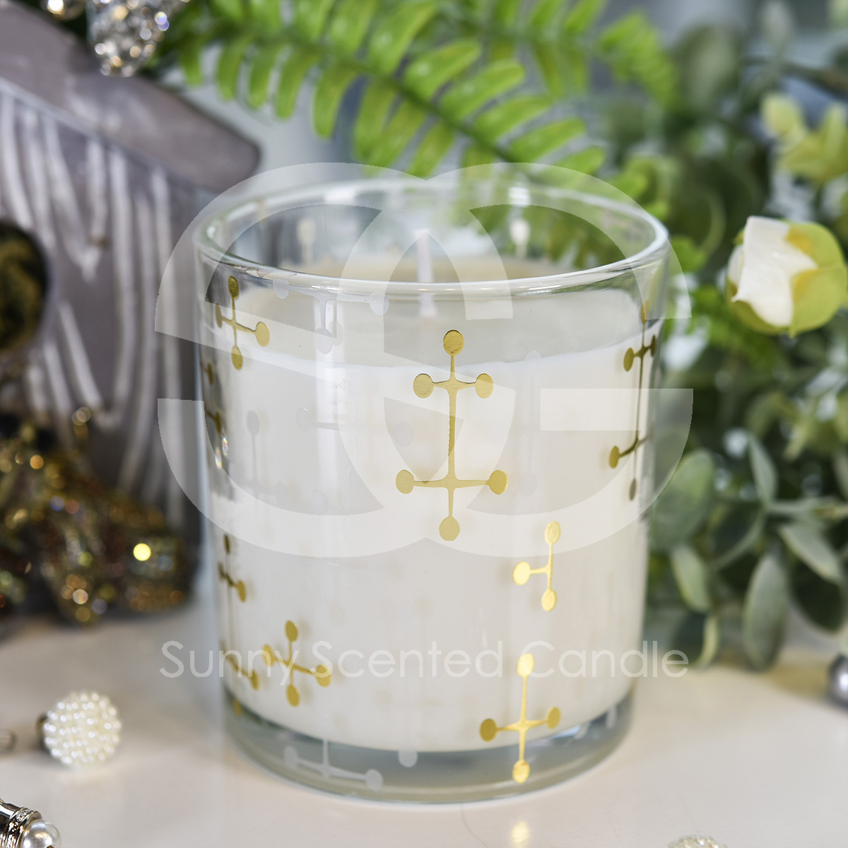 Frasco de vela de vidro vazio 8 oz 10 oz frasco de vidro estampado em ouro atacado