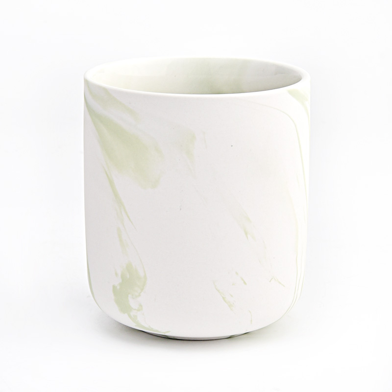 dekoratives marmoriertes kerzengefäß aus keramik weiß und grün modernes kerzenglas