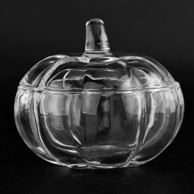 Luxus-Kürbiskerzenglas aus transparentem Glas mit Deckel