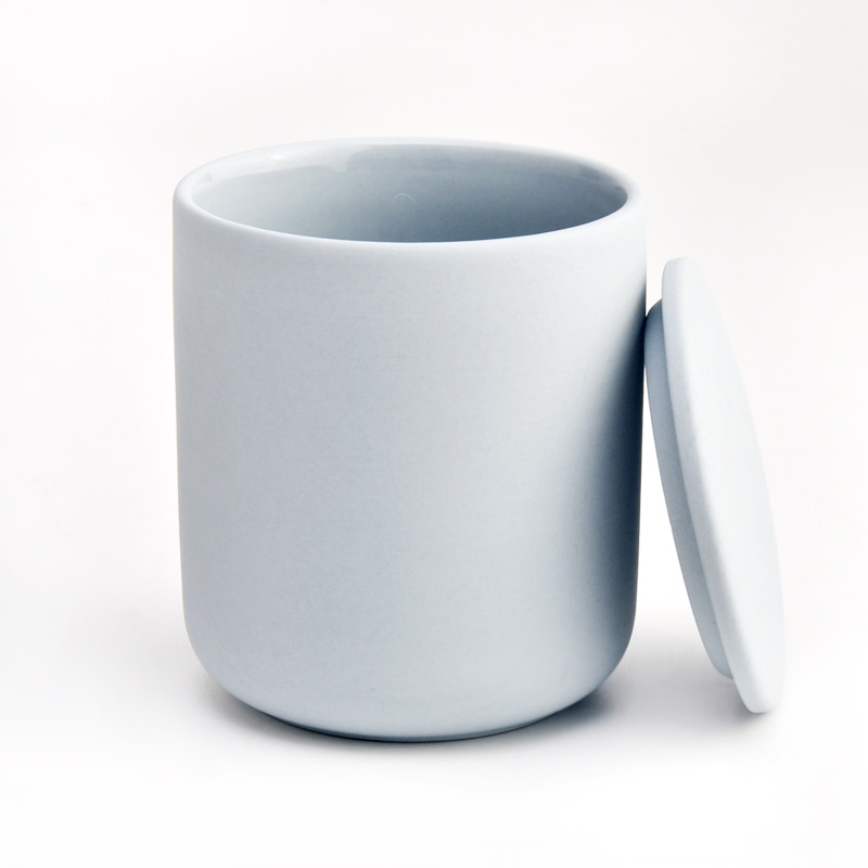 moderno vaso in ceramica con coperchio per la produzione di candele in cera da 7 once