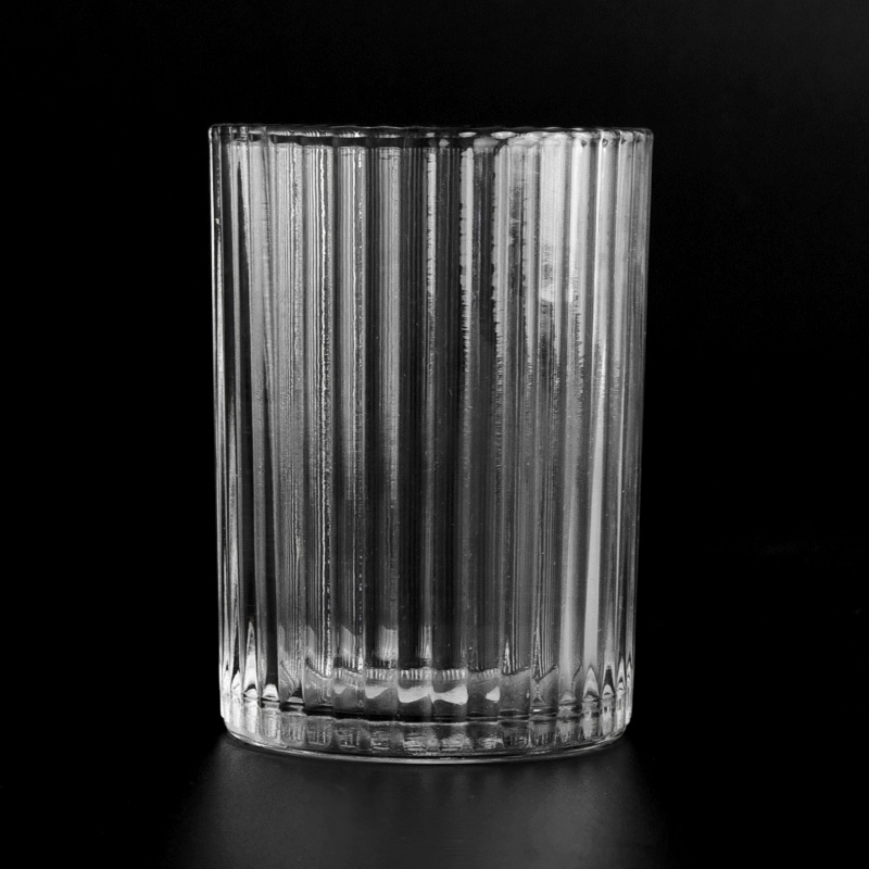 wholesale 8oz vertical striped glass candle holder supplier
