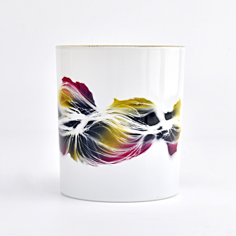 Récipient de bougie en verre doré peint de luxe pour la vente en gros